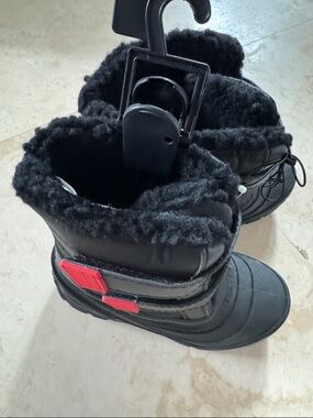 Kids Black Winter Snow Boots with Red Accent